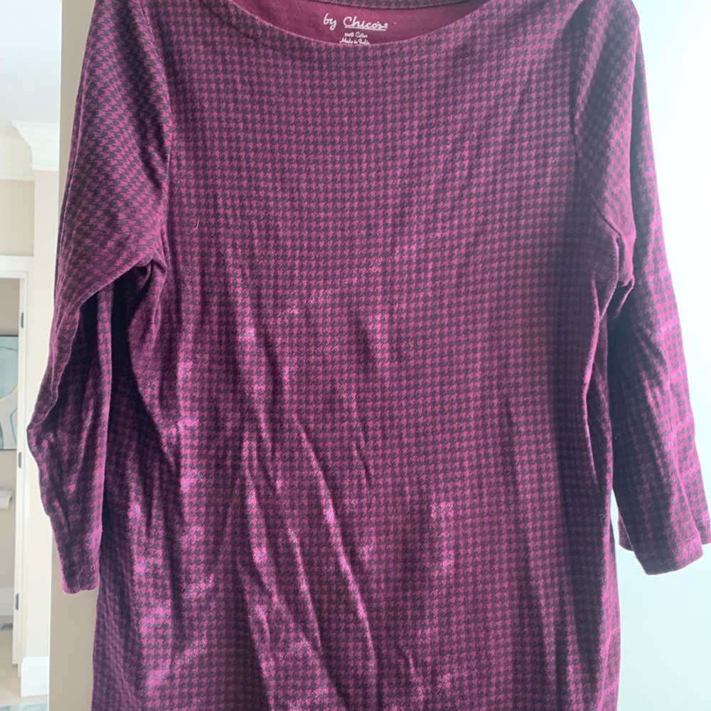 Chico's Women's Purple &Navy Houndstooth Top - Cico’s Size 2